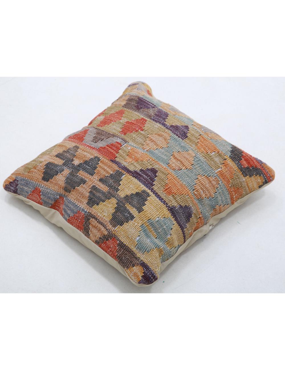 Hand Woven Tribal Multi Color Geometric Wool Pillow - 1'5'' x 1'5'' Arteverk Arteverk Rugs