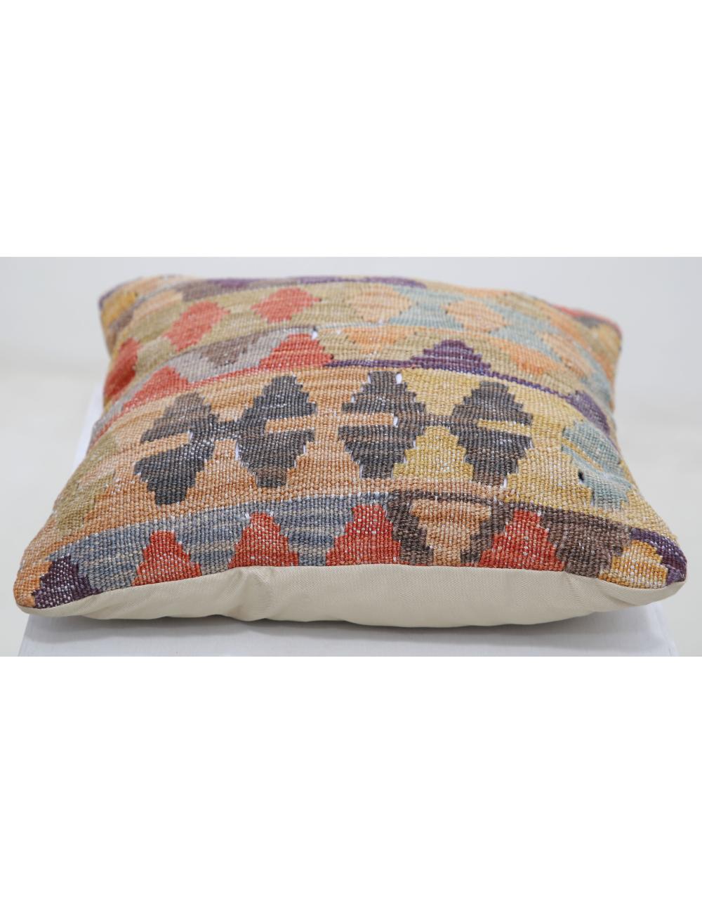 Hand Woven Tribal Multi Color Geometric Wool Pillow - 1'5'' x 1'5'' Arteverk Arteverk Rugs