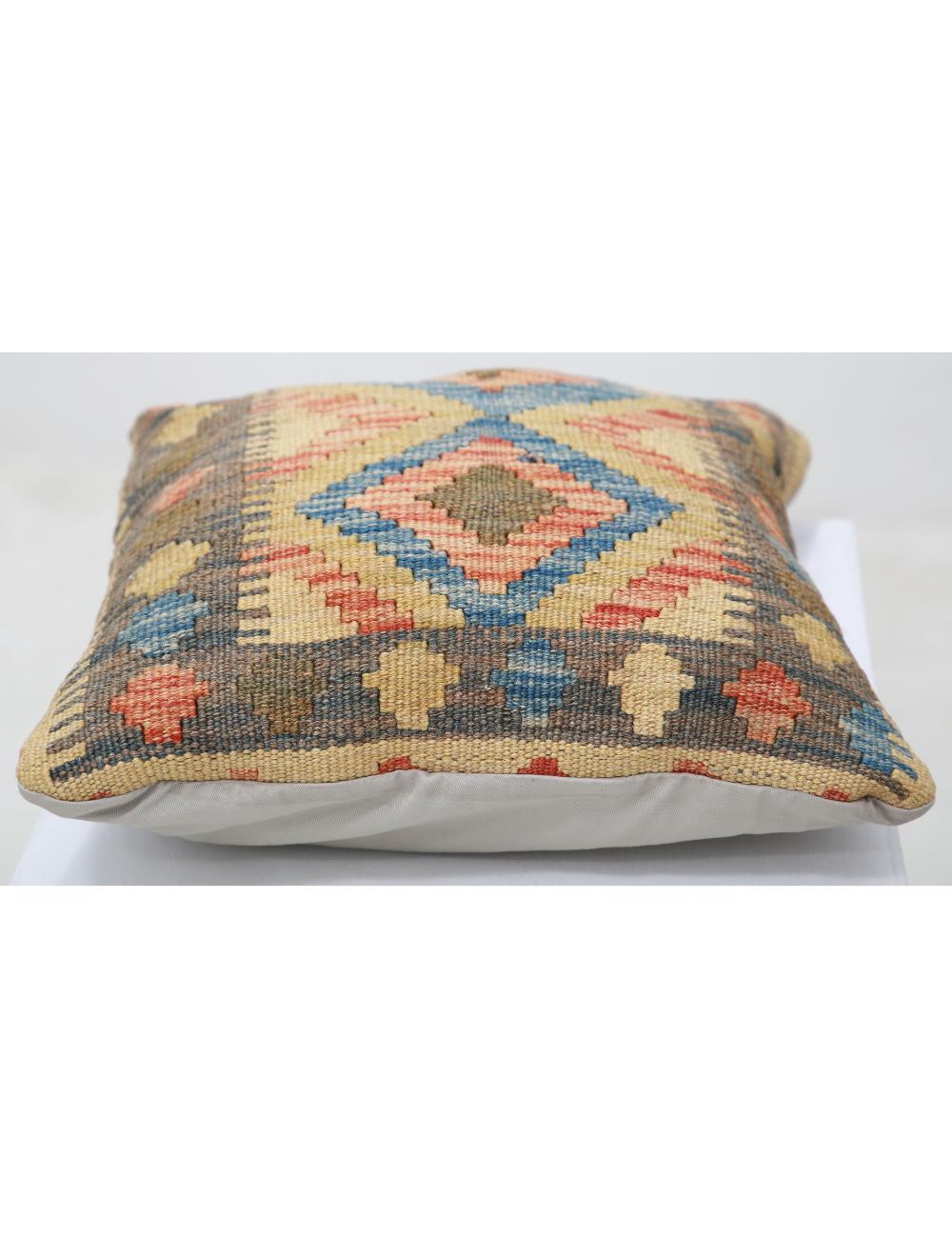 Hand Woven Tribal Multi Color Geometric Wool Pillow - 1'5'' x 1'5'' Arteverk Arteverk Rugs