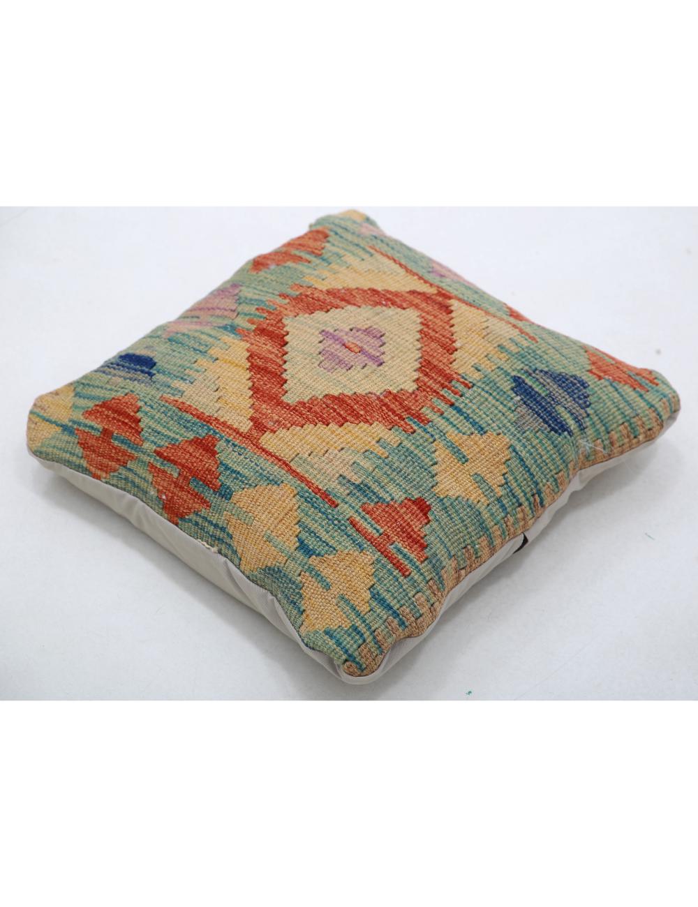 Hand Woven Tribal Multi Color Geometric Wool Pillow - 1'5'' x 1'5'' Arteverk Arteverk Rugs
