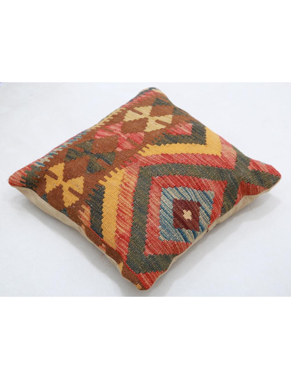Hand Woven Tribal Multi Color Geometric Wool Pillow - 1'5'' x 1'5'' Arteverk Arteverk Rugs