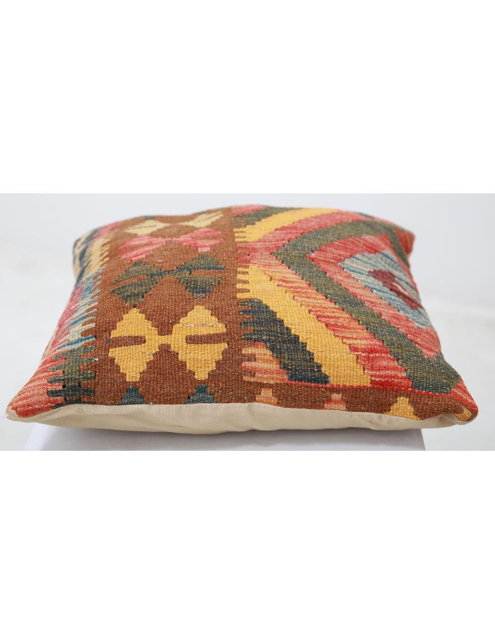 Hand Woven Tribal Multi Color Geometric Wool Pillow - 1'5'' x 1'5'' Arteverk Arteverk Rugs