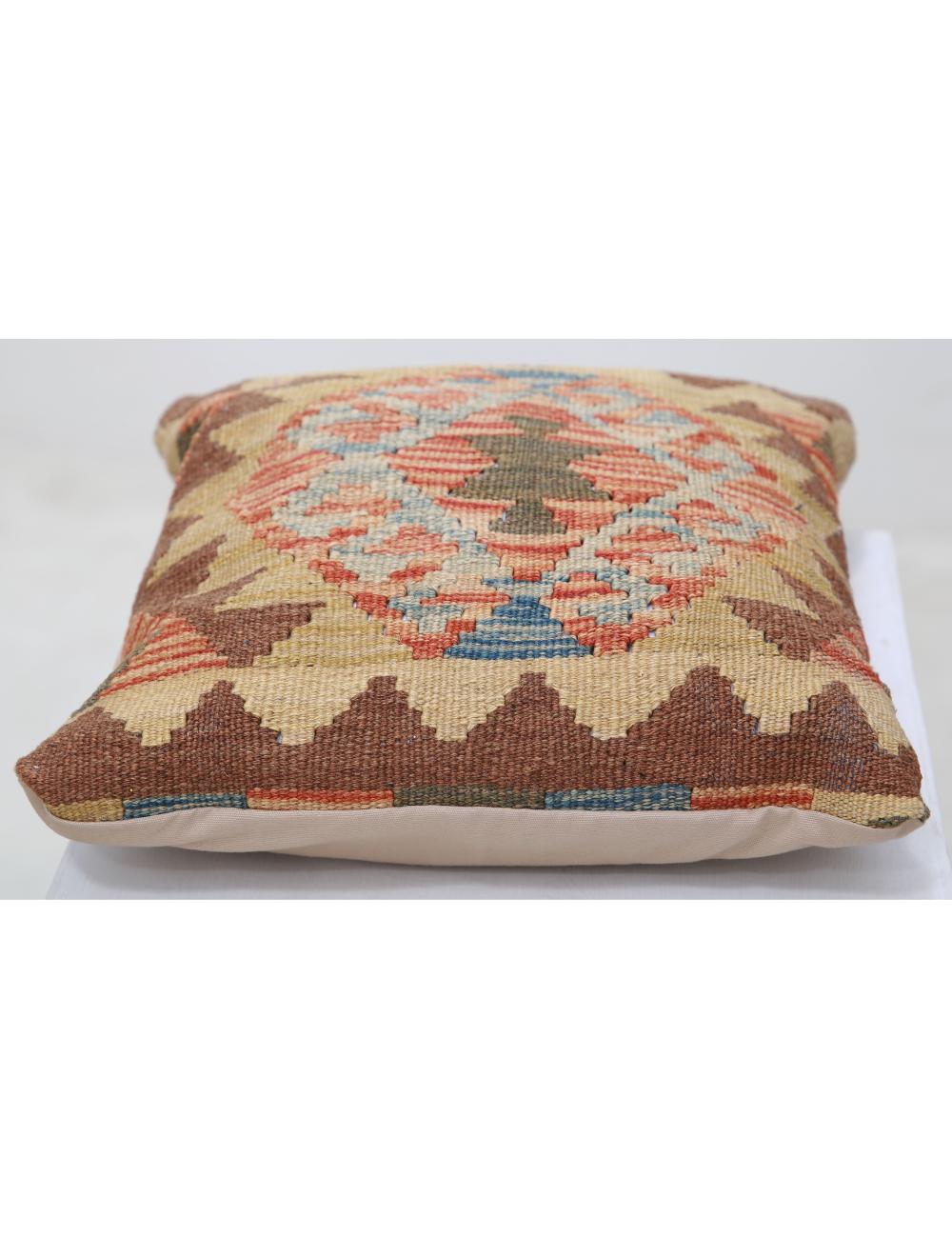 Hand Woven Tribal Multi Color Geometric Wool Pillow - 1'5'' x 1'5'' Arteverk Arteverk Rugs