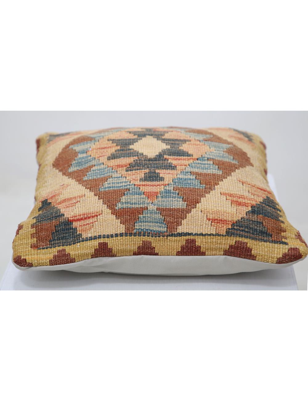 Hand Woven Tribal Multi Color Geometric Wool Pillow - 1'5'' x 1'5'' Arteverk Arteverk Rugs