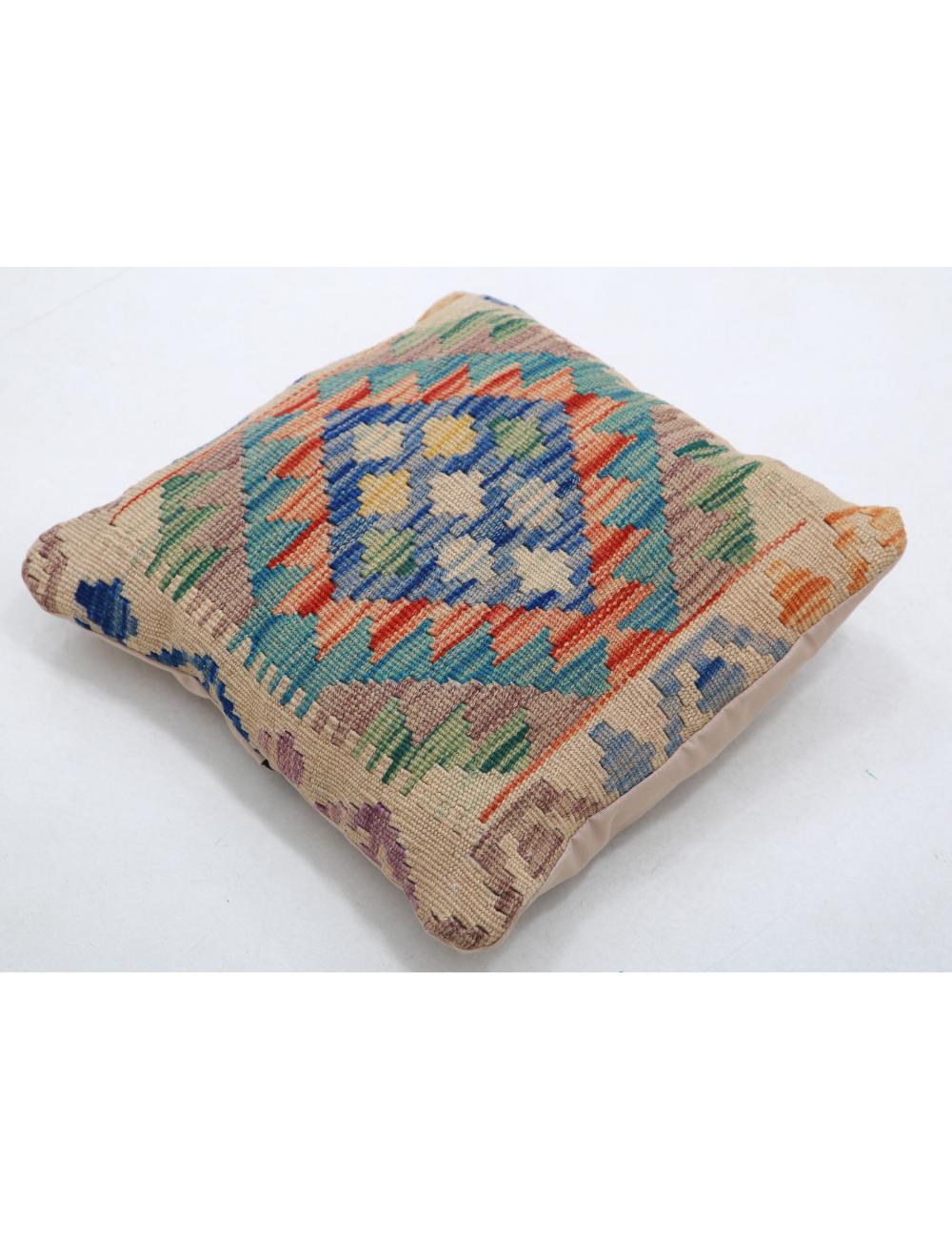 Hand Woven Tribal Multi Color Geometric Wool Pillow - 1'5'' x 1'5'' Arteverk Arteverk Rugs