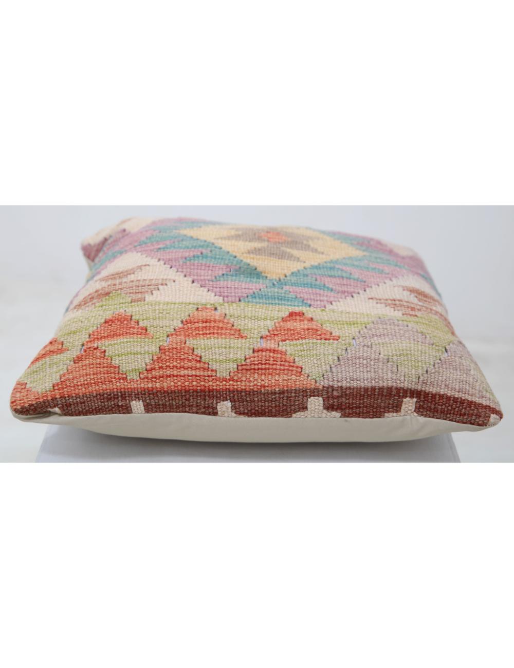 Hand Woven Tribal Multi Color Geometric Wool Pillow - 1'5'' x 1'5'' Arteverk Arteverk Rugs