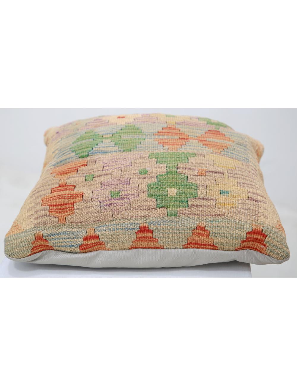 Hand Woven Tribal Multi Color Geometric Wool Pillow - 1'5'' x 1'5'' Arteverk Arteverk Rugs