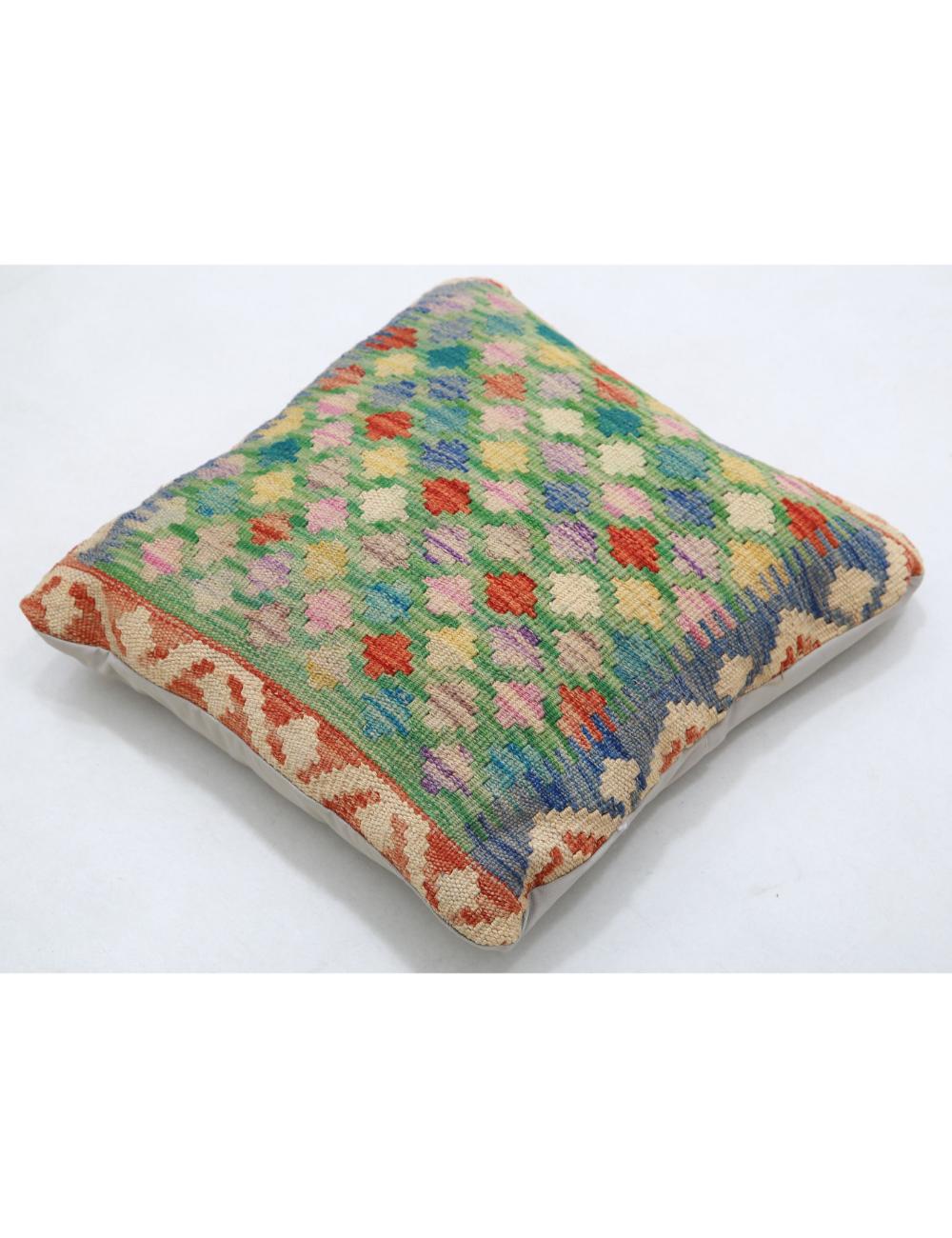 Hand Woven Tribal Multi Color Geometric Wool Pillow - 1'5'' x 1'5'' Arteverk Arteverk Rugs