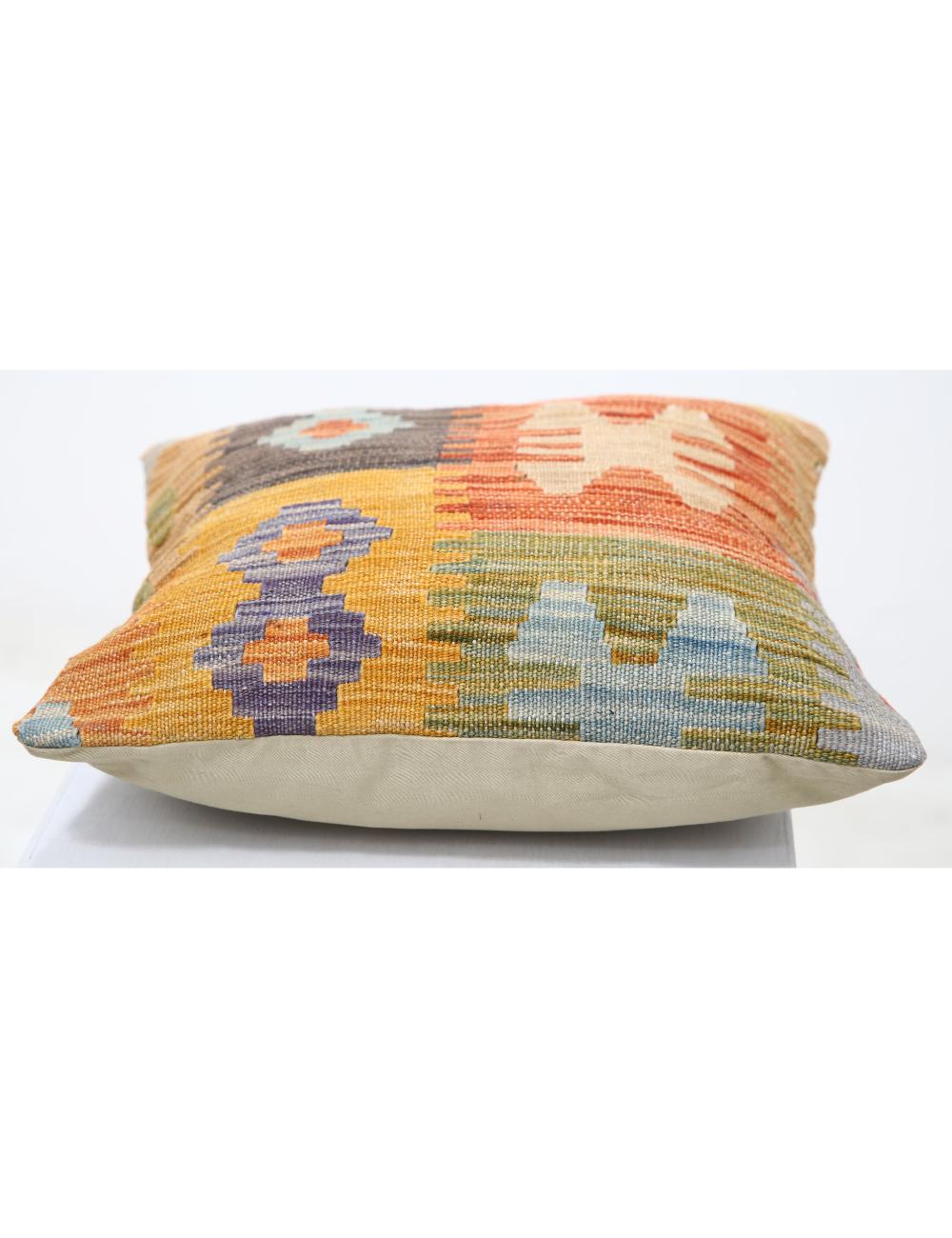 Hand Woven Tribal Multi Color Geometric Wool Pillow - 1'5'' x 1'5'' Arteverk Arteverk Rugs