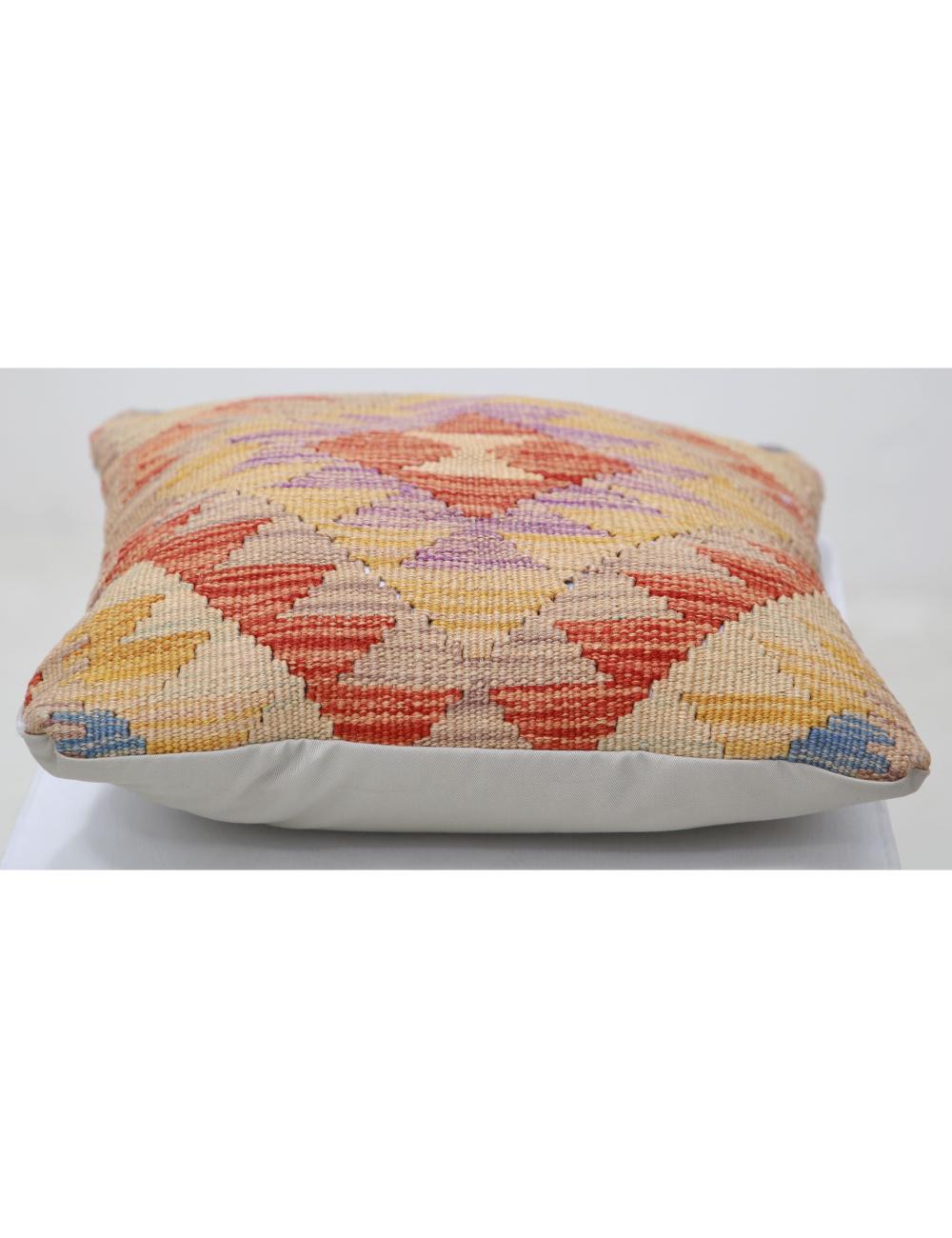 Hand Woven Tribal Multi Color Geometric Wool Pillow - 1'5'' x 1'5'' Arteverk Arteverk Rugs