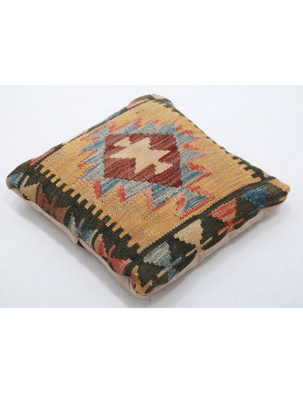 Hand Woven Tribal Multi Color Geometric Wool Pillow - 1'5'' x 1'5'' Arteverk Arteverk Rugs