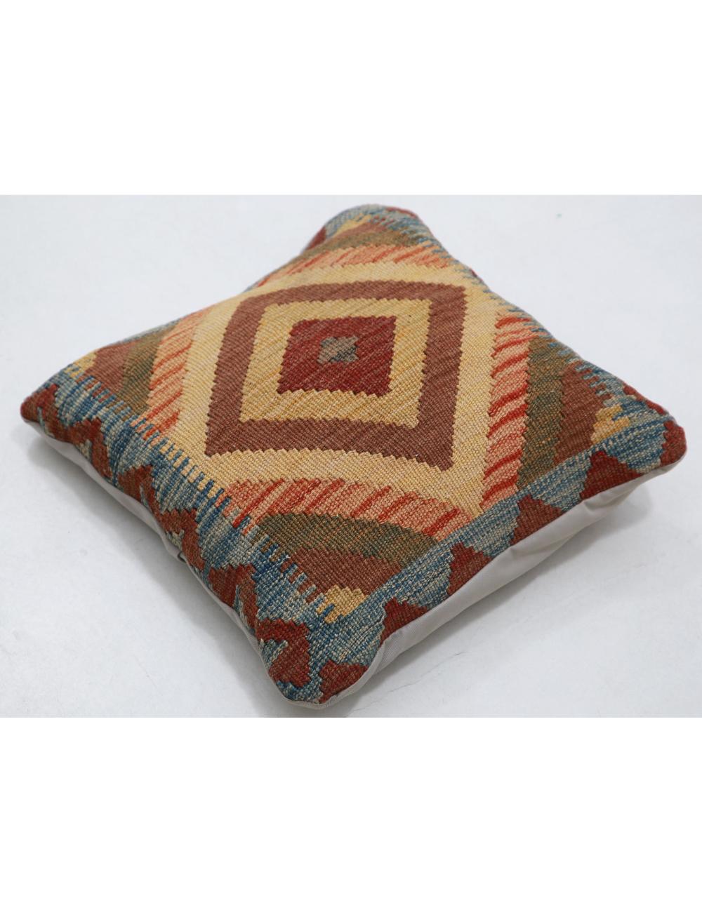 Hand Woven Tribal Multi Color Geometric Wool Pillow - 1'5'' x 1'5'' Arteverk Arteverk Rugs
