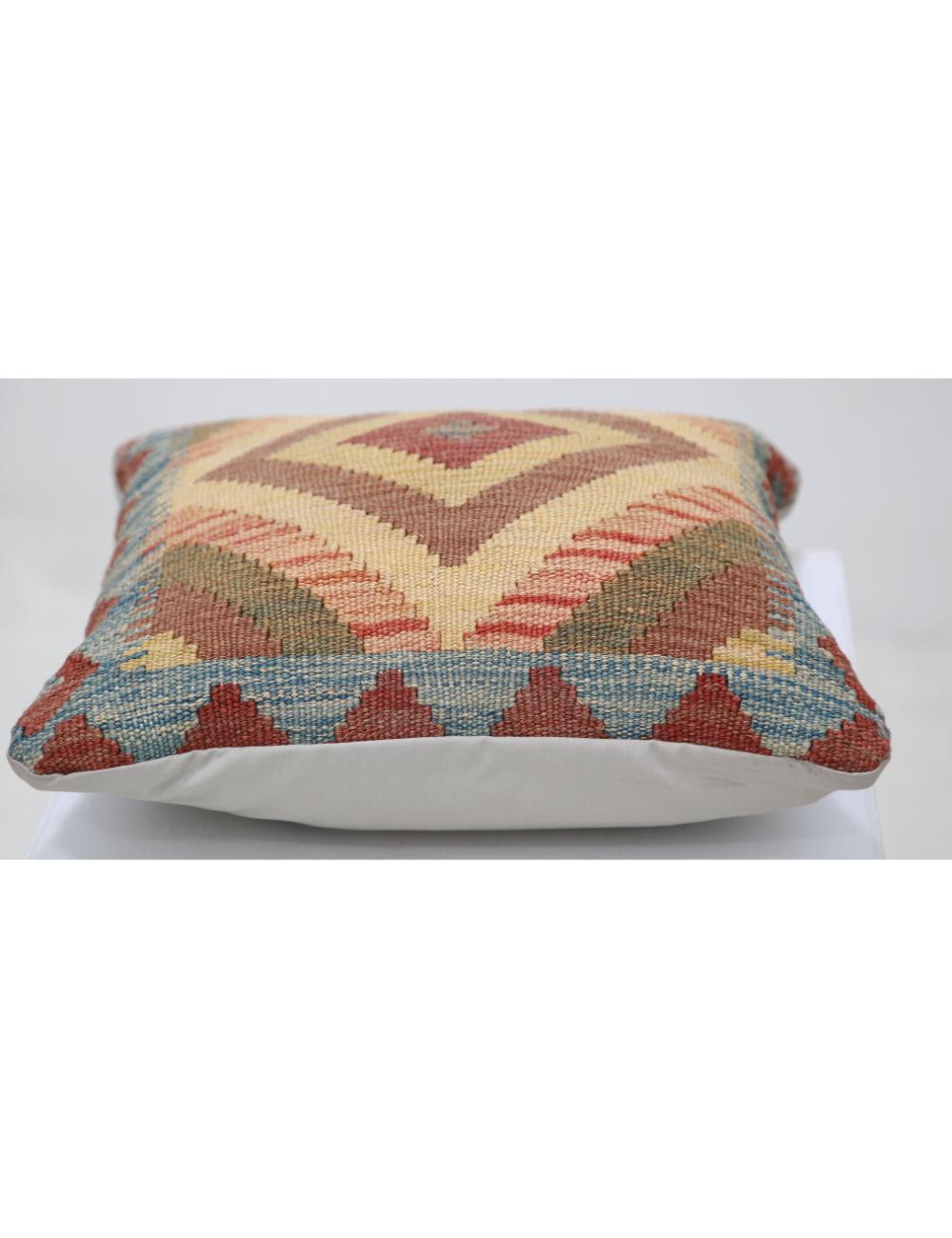 Hand Woven Tribal Multi Color Geometric Wool Pillow - 1'5'' x 1'5'' Arteverk Arteverk Rugs