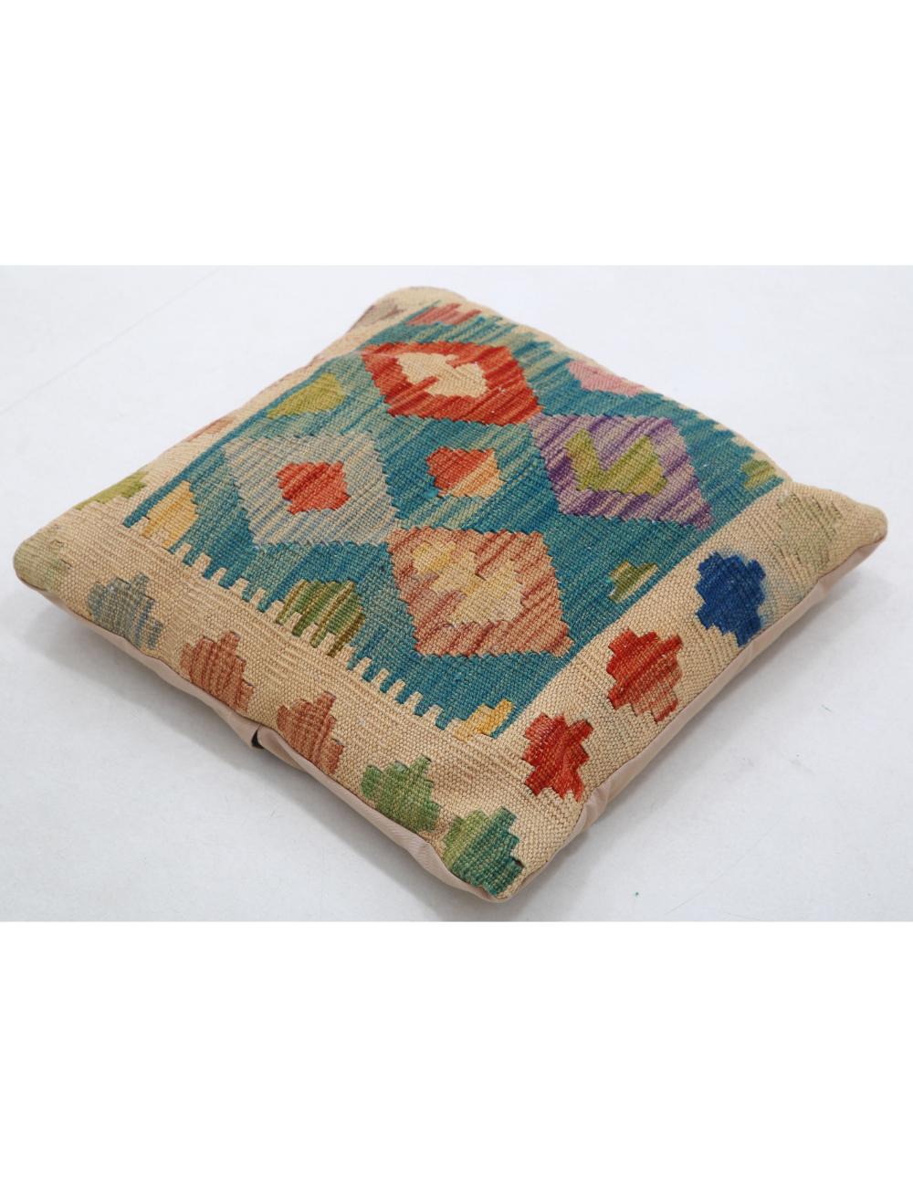Hand Woven Tribal Multi Color Geometric Wool Pillow - 1'5'' x 1'5'' Arteverk Arteverk Rugs