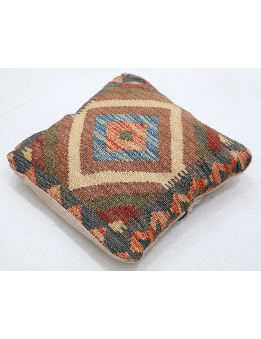 Hand Woven Tribal Multi Color Geometric Wool Pillow - 1'5'' x 1'5'' Arteverk Arteverk Rugs