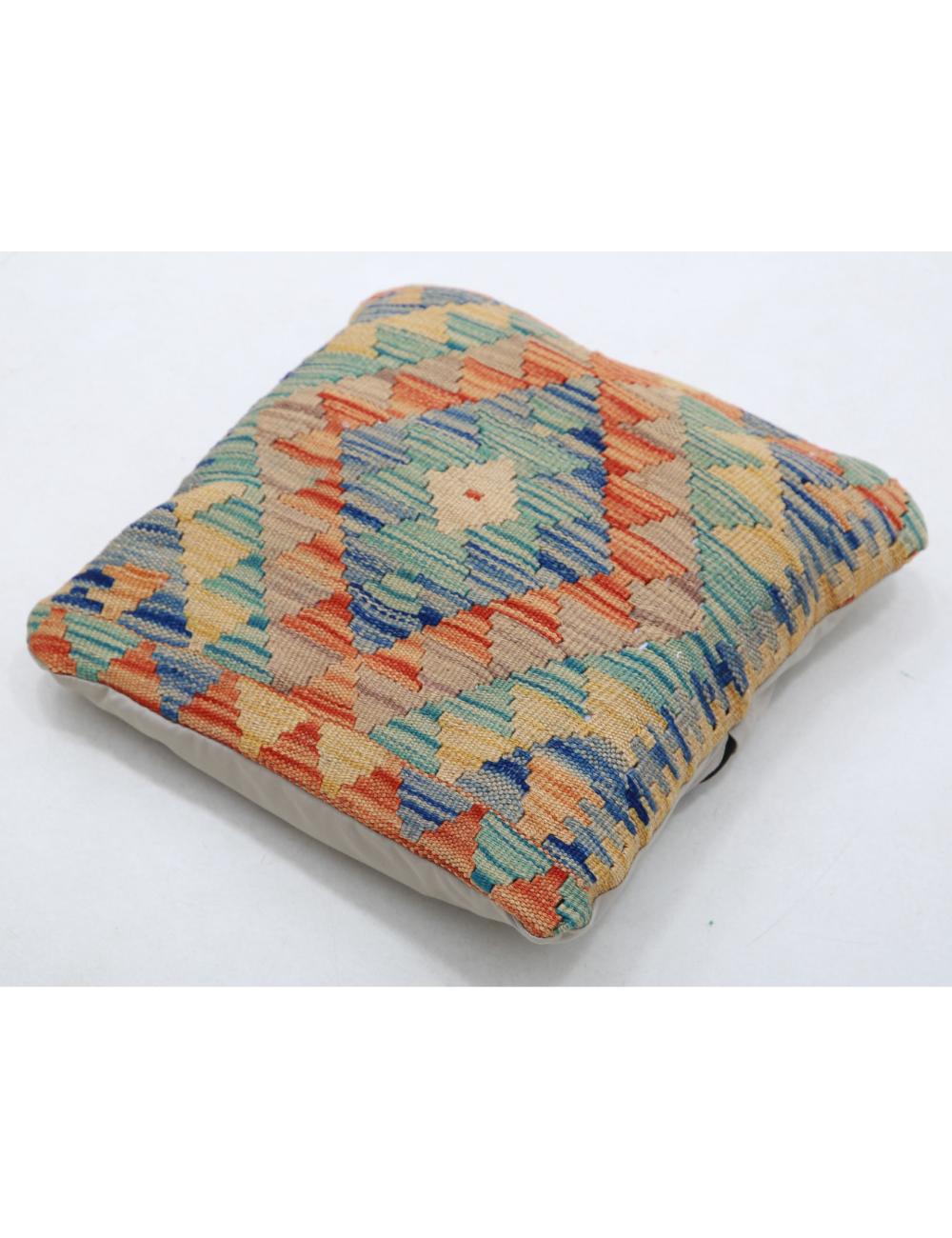 Hand Woven Tribal Multi Color Geometric Wool Pillow - 1'5'' x 1'5'' Arteverk Arteverk Rugs
