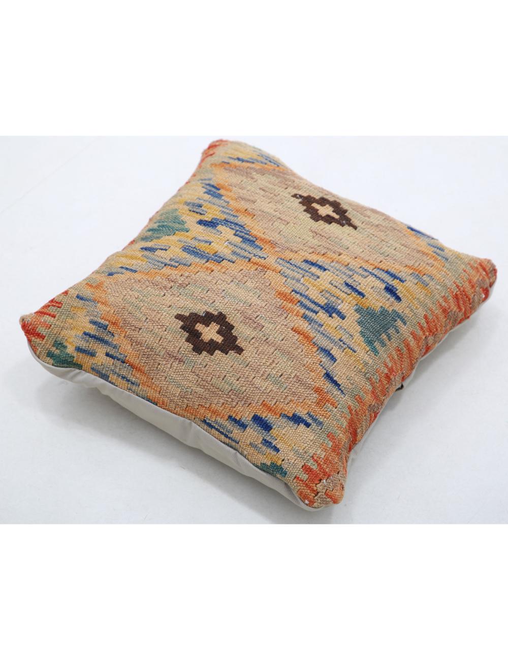 Hand Woven Tribal Multi Color Geometric Wool Pillow - 1'5'' x 1'5'' Arteverk Arteverk Rugs