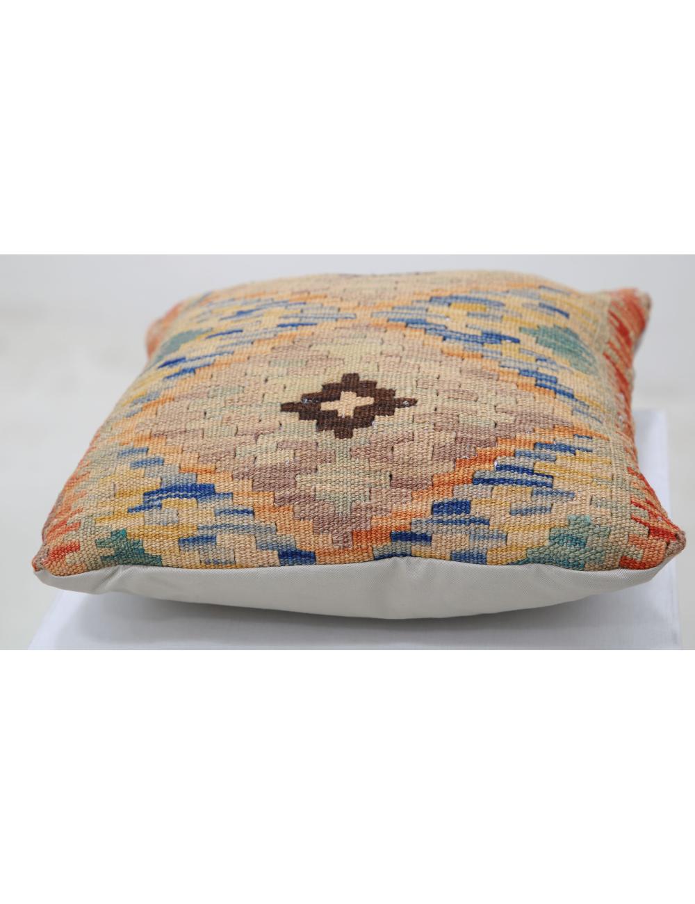 Hand Woven Tribal Multi Color Geometric Wool Pillow - 1'5'' x 1'5'' Arteverk Arteverk Rugs