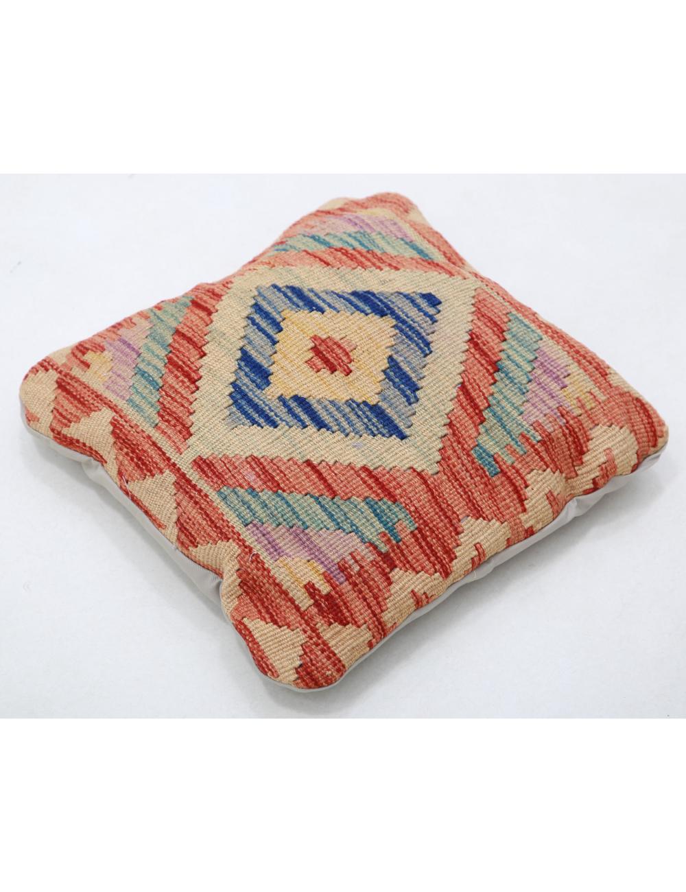 Hand Woven Tribal Multi Color Geometric Wool Pillow - 1'5'' x 1'5'' Arteverk Arteverk Rugs