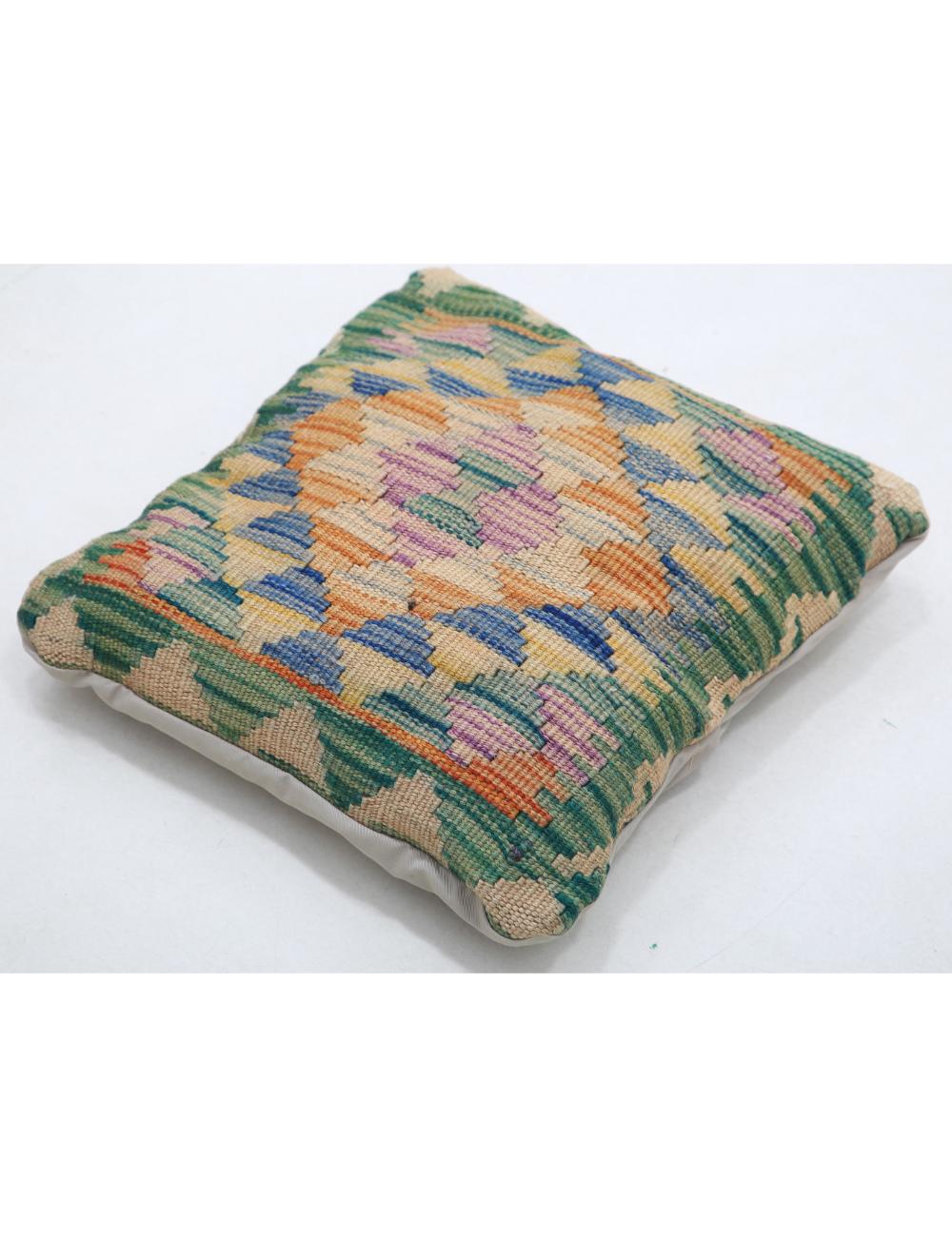 Hand Woven Tribal Multi Color Geometric Wool Pillow - 1'5'' x 1'5'' Arteverk Arteverk Rugs