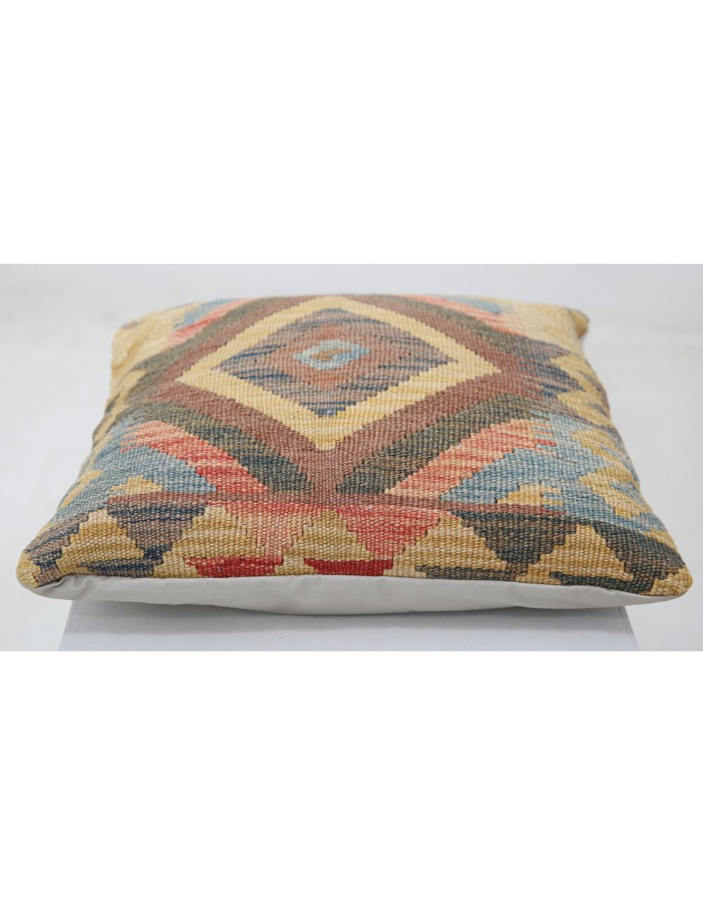 Hand Woven Tribal Multi Color Geometric Wool Pillow - 1'5'' x 1'5'' Arteverk Arteverk Rugs