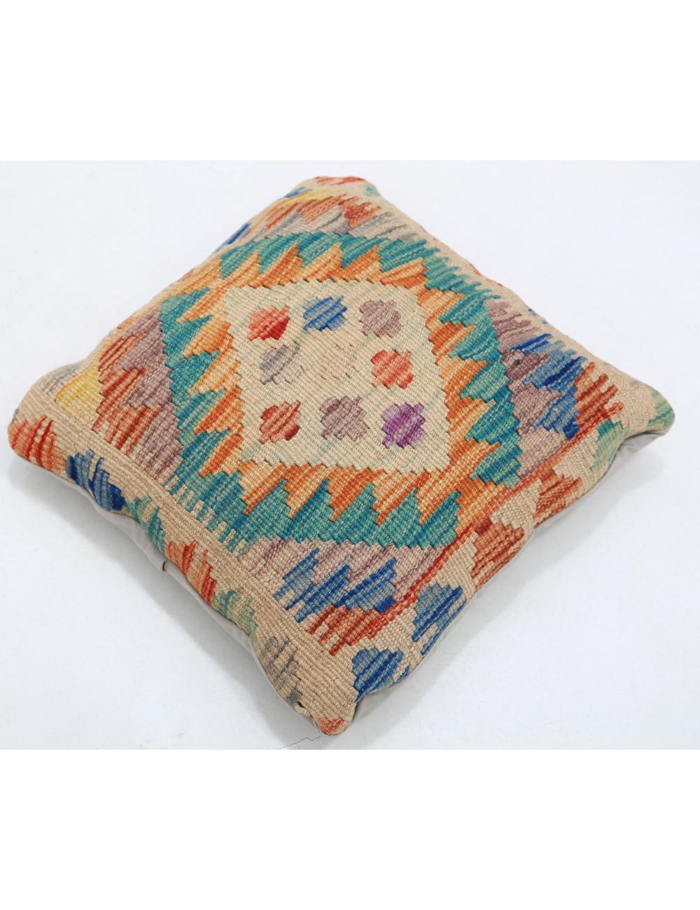 Hand Woven Tribal Multi Color Geometric Wool Pillow - 1'5'' x 1'5'' Arteverk Arteverk Rugs