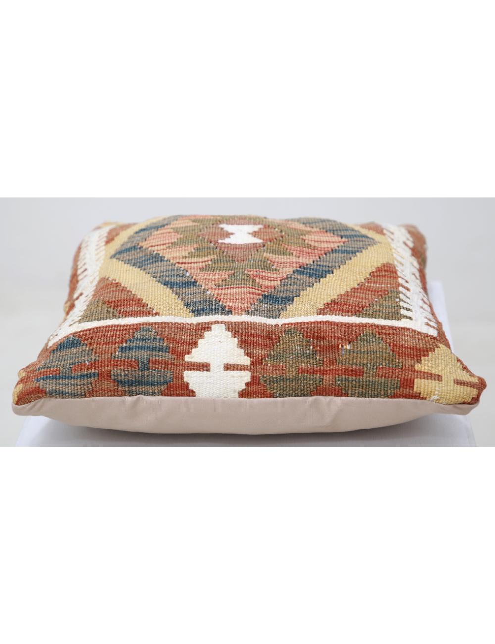 Hand Woven Tribal Multi Color Geometric Wool Pillow - 1'5'' x 1'5'' Arteverk Arteverk Rugs