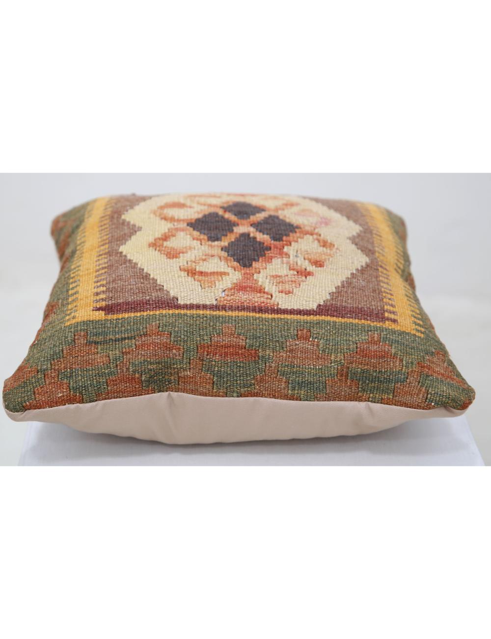 Hand Woven Tribal Multi Color Geometric Wool Pillow - 1'0'' x 1'0'' Arteverk Arteverk Rugs