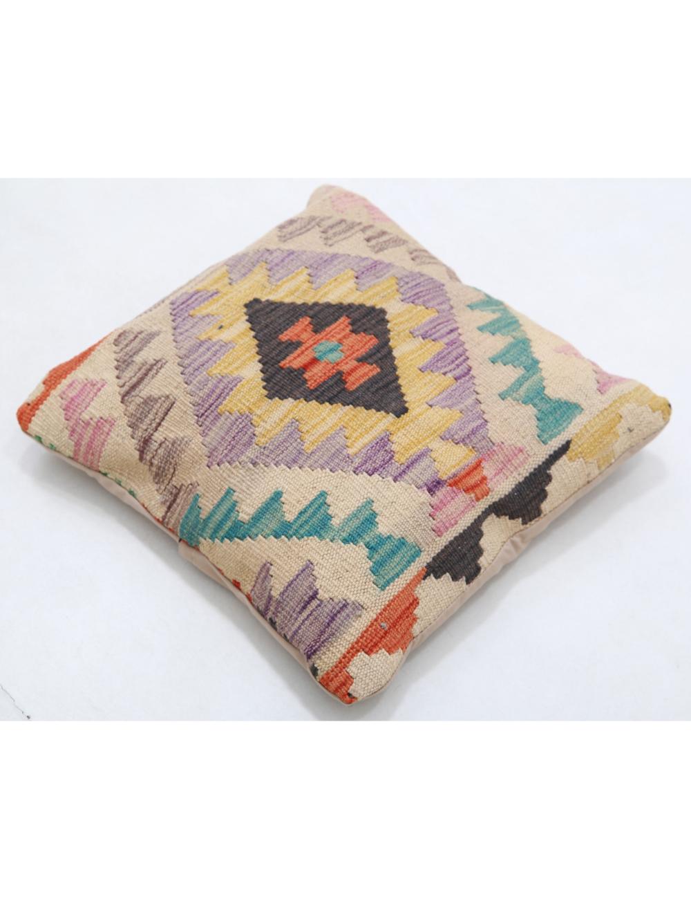 Hand Woven Tribal Multi Color Geometric Wool Pillow - 1'5'' x 1'5'' Arteverk Arteverk Rugs