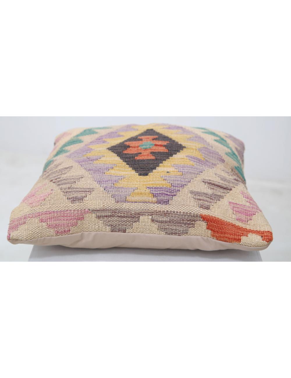 Hand Woven Tribal Multi Color Geometric Wool Pillow - 1'5'' x 1'5'' Arteverk Arteverk Rugs
