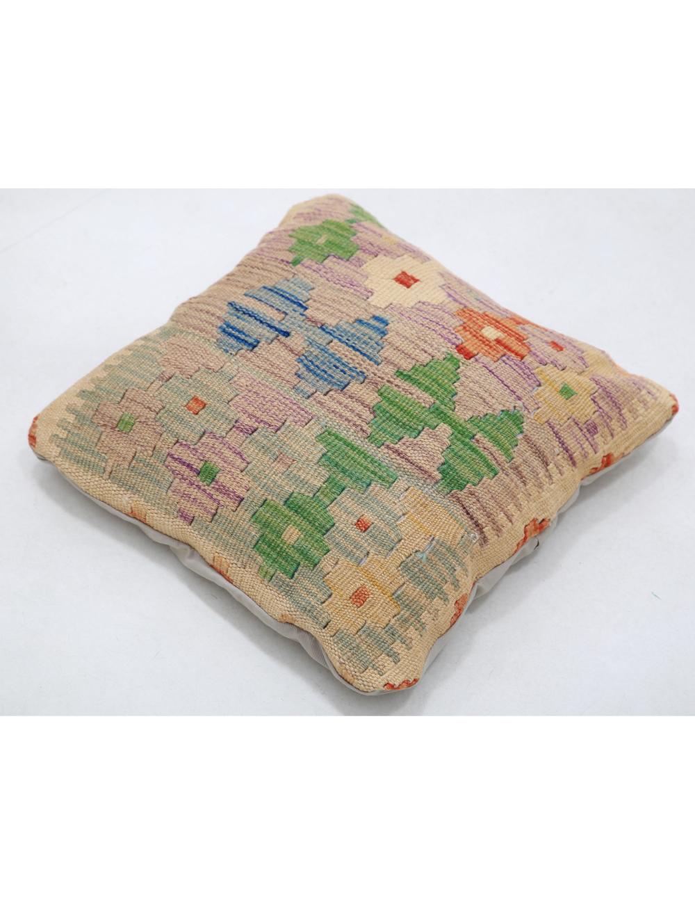 Hand Woven Tribal Multi Color Geometric Wool Pillow - 1'0'' x 1'0'' Arteverk Arteverk Rugs