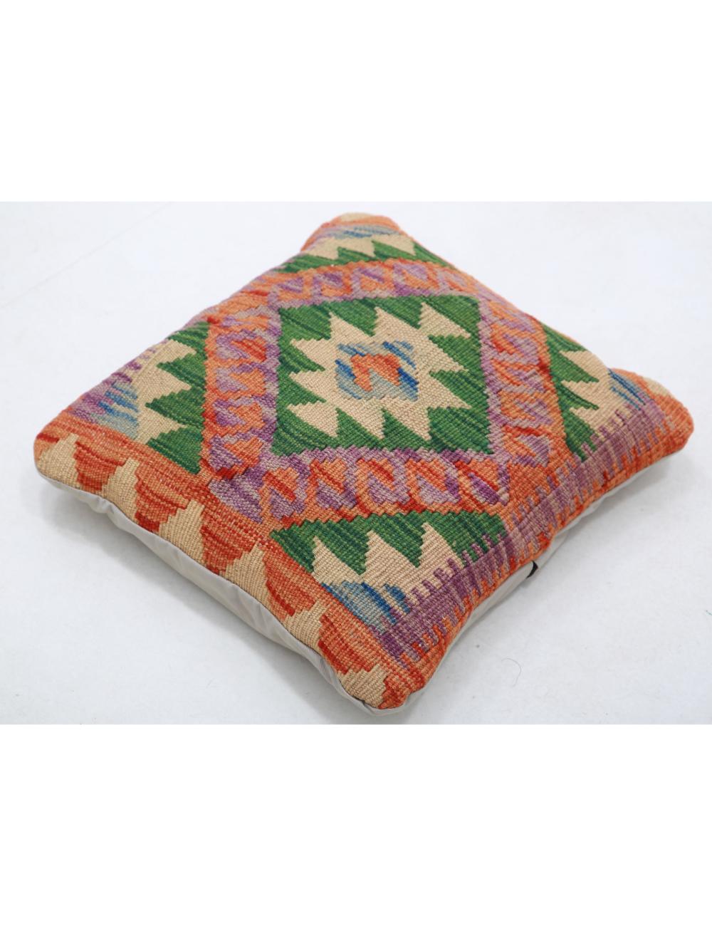 Hand Woven Tribal Multi Color Geometric Wool Pillow - 1'5'' x 1'5'' Arteverk Arteverk Rugs