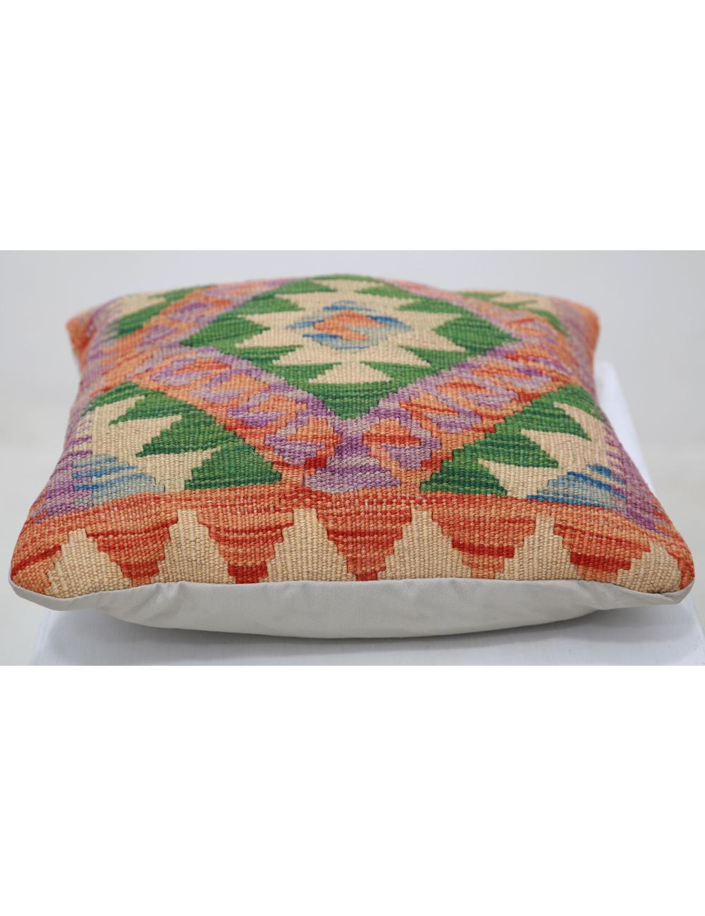 Hand Woven Tribal Multi Color Geometric Wool Pillow - 1'5'' x 1'5'' Arteverk Arteverk Rugs
