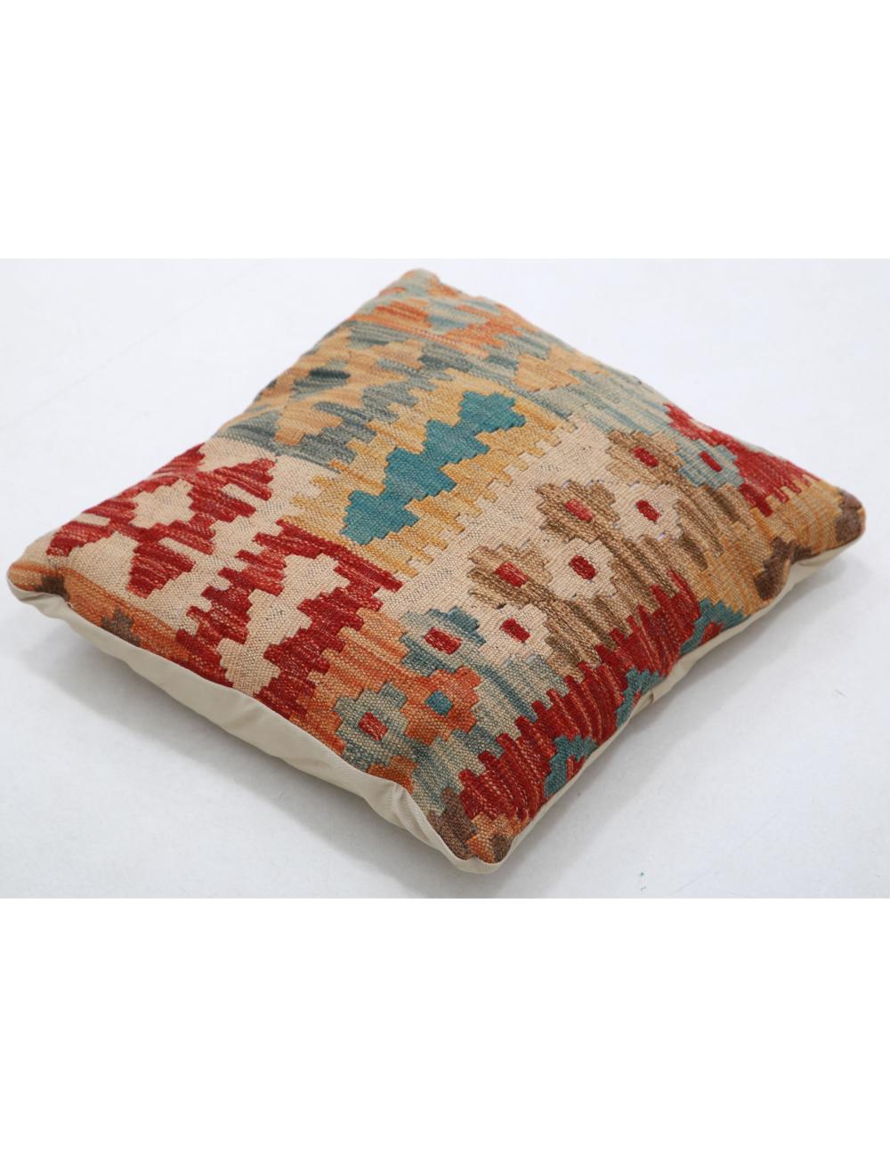 Hand Woven Tribal Multi Color Geometric Wool Pillow - 1'5'' x 1'5'' Arteverk Arteverk Rugs