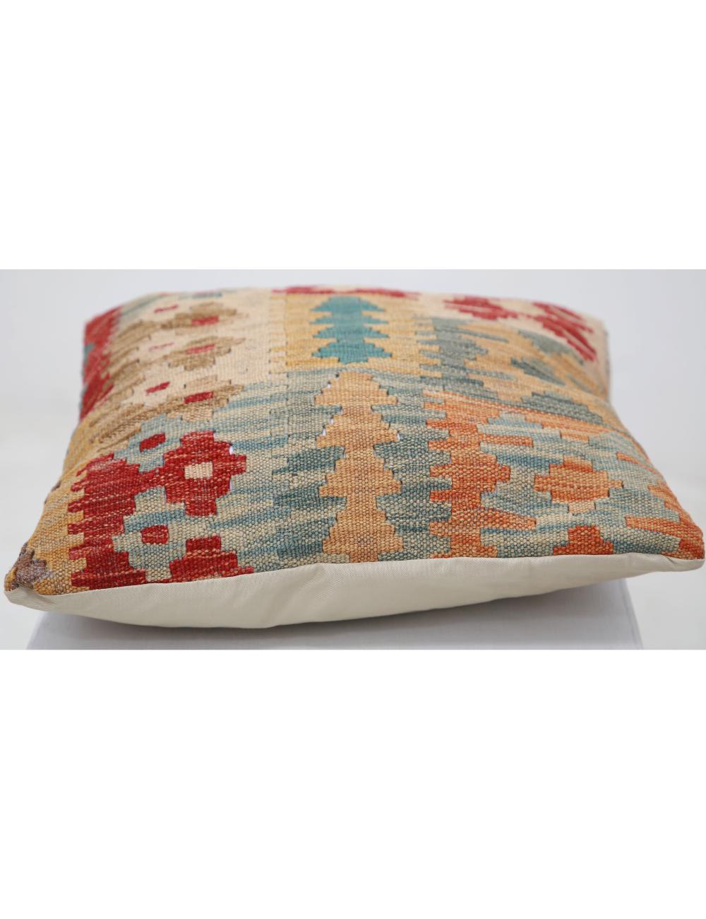 Hand Woven Tribal Multi Color Geometric Wool Pillow - 1'5'' x 1'5'' Arteverk Arteverk Rugs