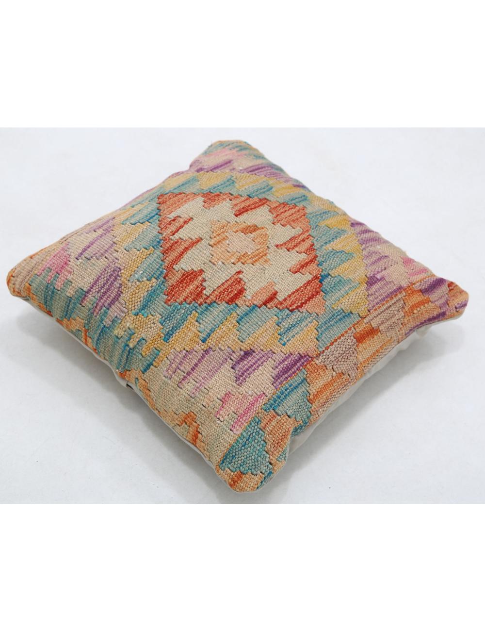 Hand Woven Tribal Multi Color Geometric Wool Pillow - 1'5'' x 1'5'' Arteverk Arteverk Rugs