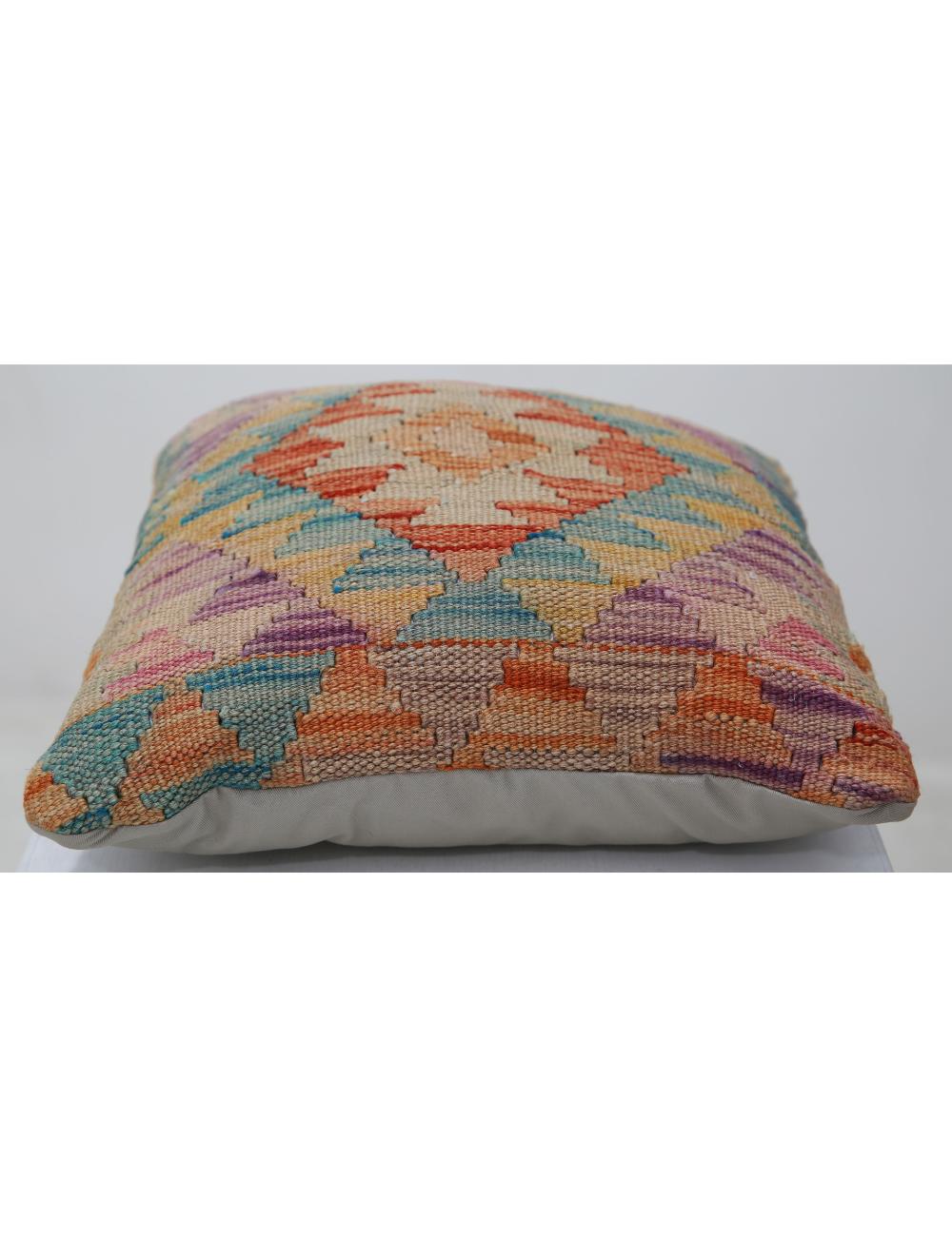 Hand Woven Tribal Multi Color Geometric Wool Pillow - 1'5'' x 1'5'' Arteverk Arteverk Rugs