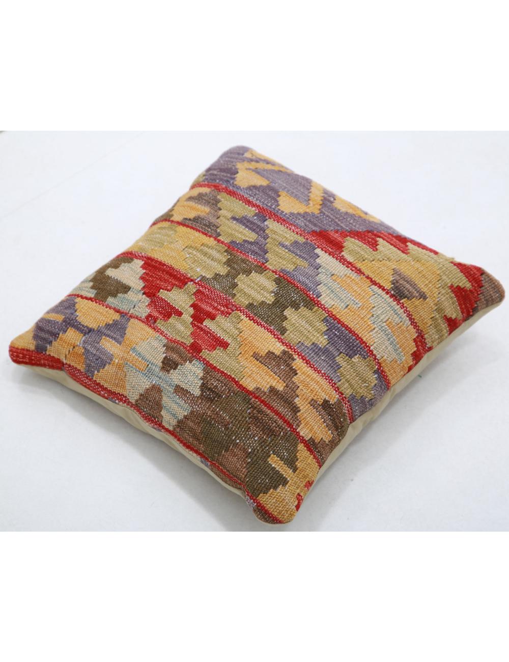 Hand Woven Tribal Multi Color Geometric Wool Pillow - 1'5'' x 1'5'' Arteverk Arteverk Rugs