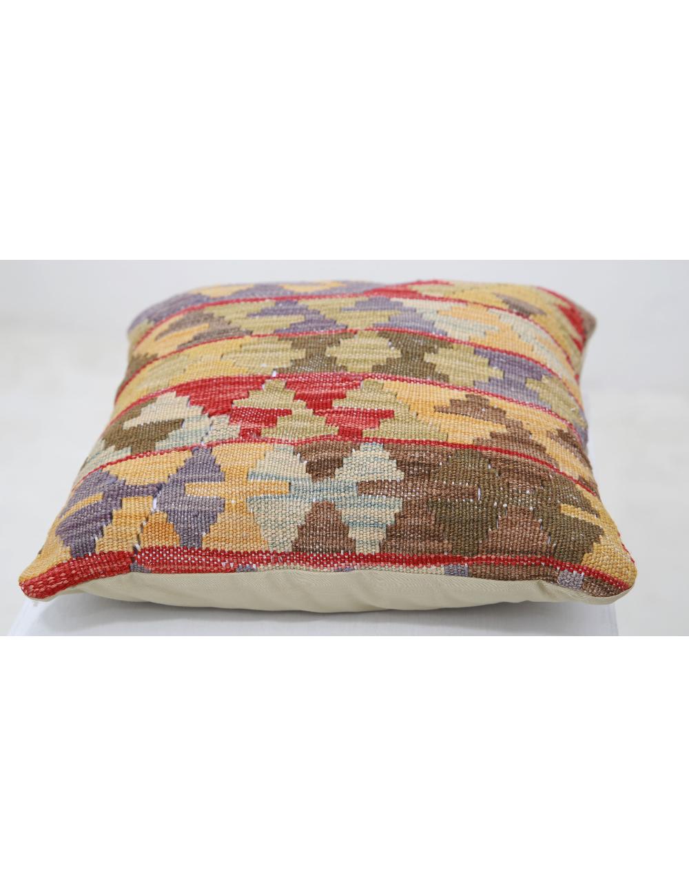Hand Woven Tribal Multi Color Geometric Wool Pillow - 1'5'' x 1'5'' Arteverk Arteverk Rugs