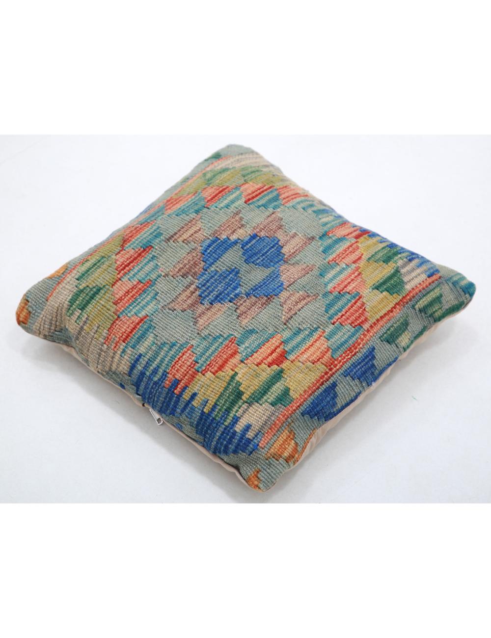 Hand Woven Tribal Multi Color Geometric Wool Pillow - 1'5'' x 1'5'' Arteverk Arteverk Rugs