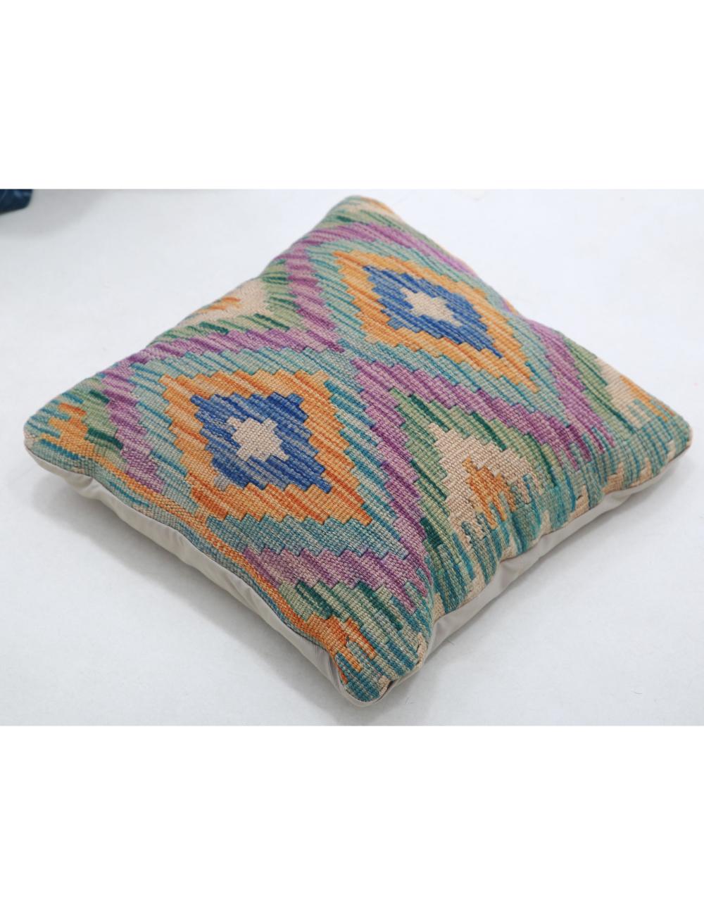 Hand Woven Tribal Multi Color Geometric Wool Pillow - 1'5'' x 1'5'' Arteverk Arteverk Rugs