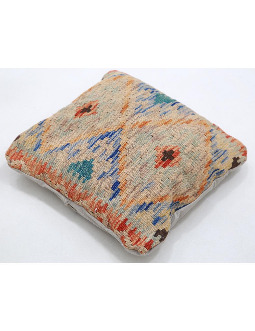 Hand Woven Tribal Multi Color Geometric Wool Pillow - 1'5'' x 1'5'' Arteverk Arteverk Rugs
