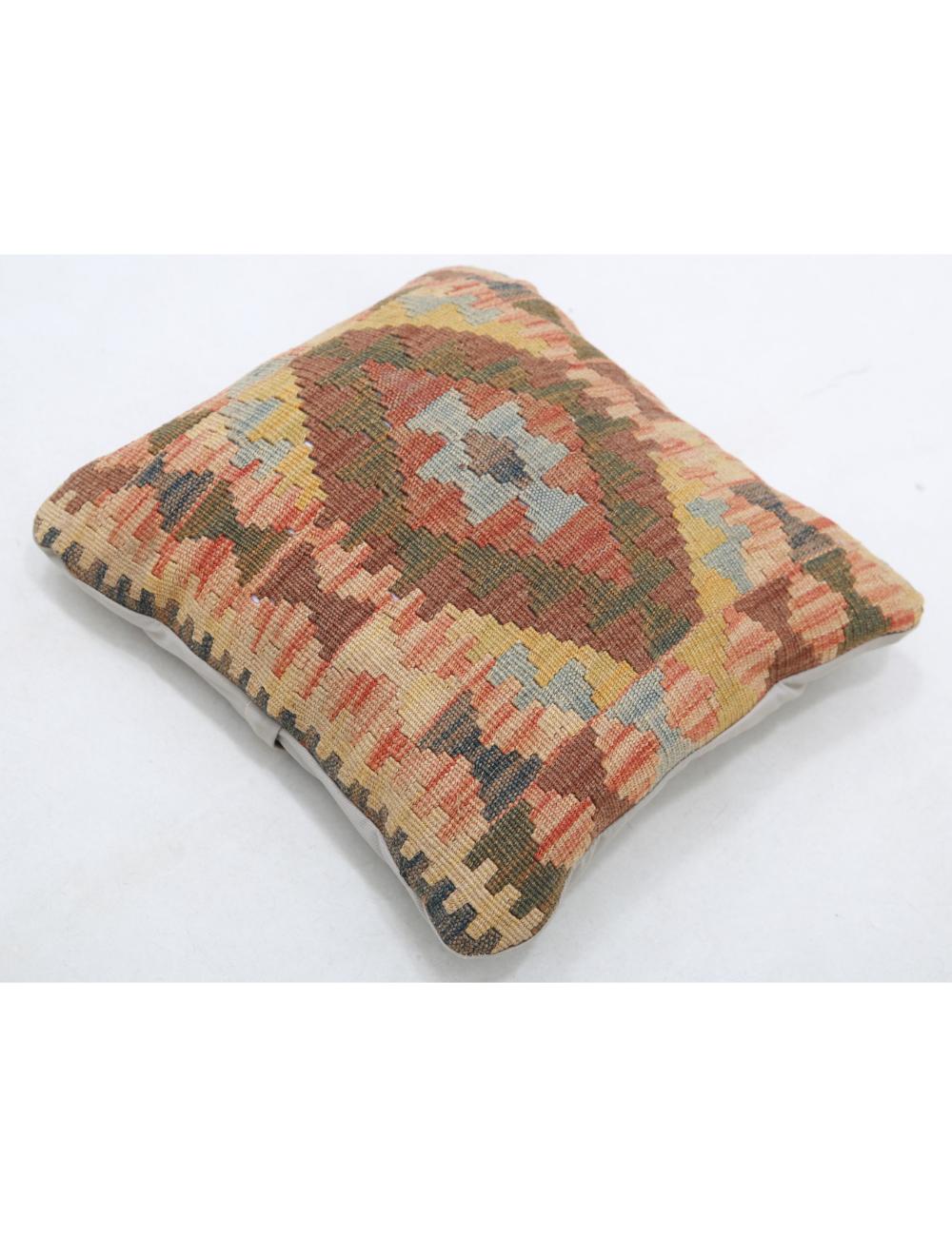 Hand Woven Tribal Multi Color Geometric Wool Pillow - 1'5'' x 1'5'' Arteverk Arteverk Rugs