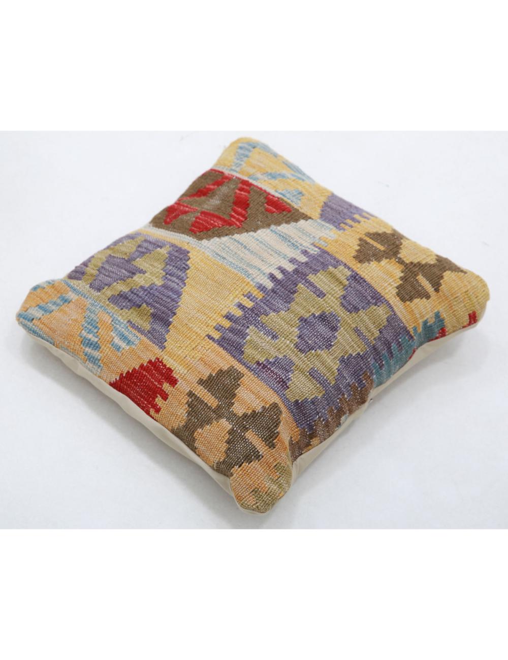 Hand Woven Tribal Multi Color Geometric Wool Pillow - 1'5'' x 1'5'' Arteverk Arteverk Rugs