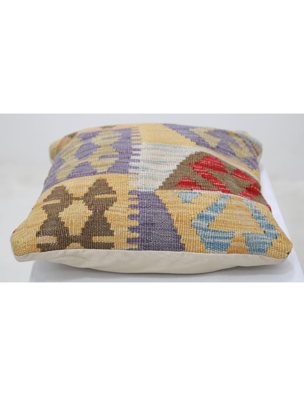 Hand Woven Tribal Multi Color Geometric Wool Pillow - 1'5'' x 1'5'' Arteverk Arteverk Rugs