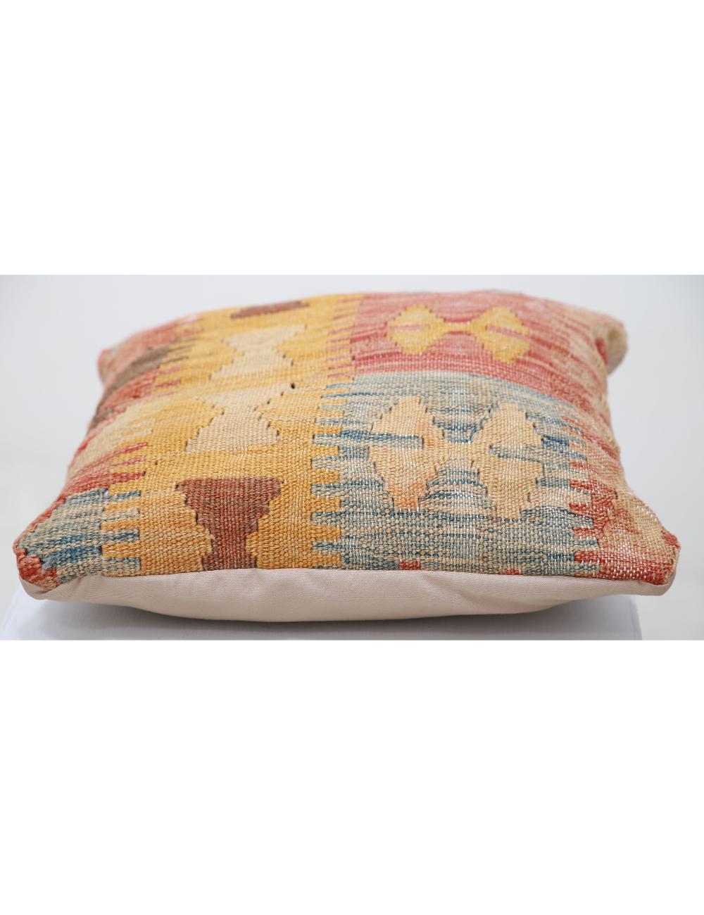 Hand Woven Tribal Multi Color Geometric Wool Pillow - 1'5'' x 1'5'' Arteverk Arteverk Rugs