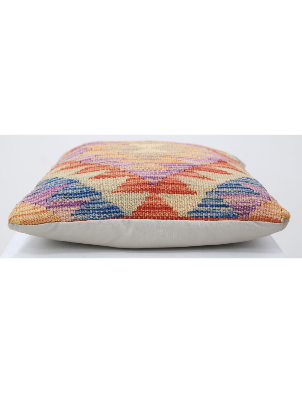 Hand Woven Tribal Multi Color Geometric Wool Pillow - 1'5'' x 1'5'' Arteverk Arteverk Rugs