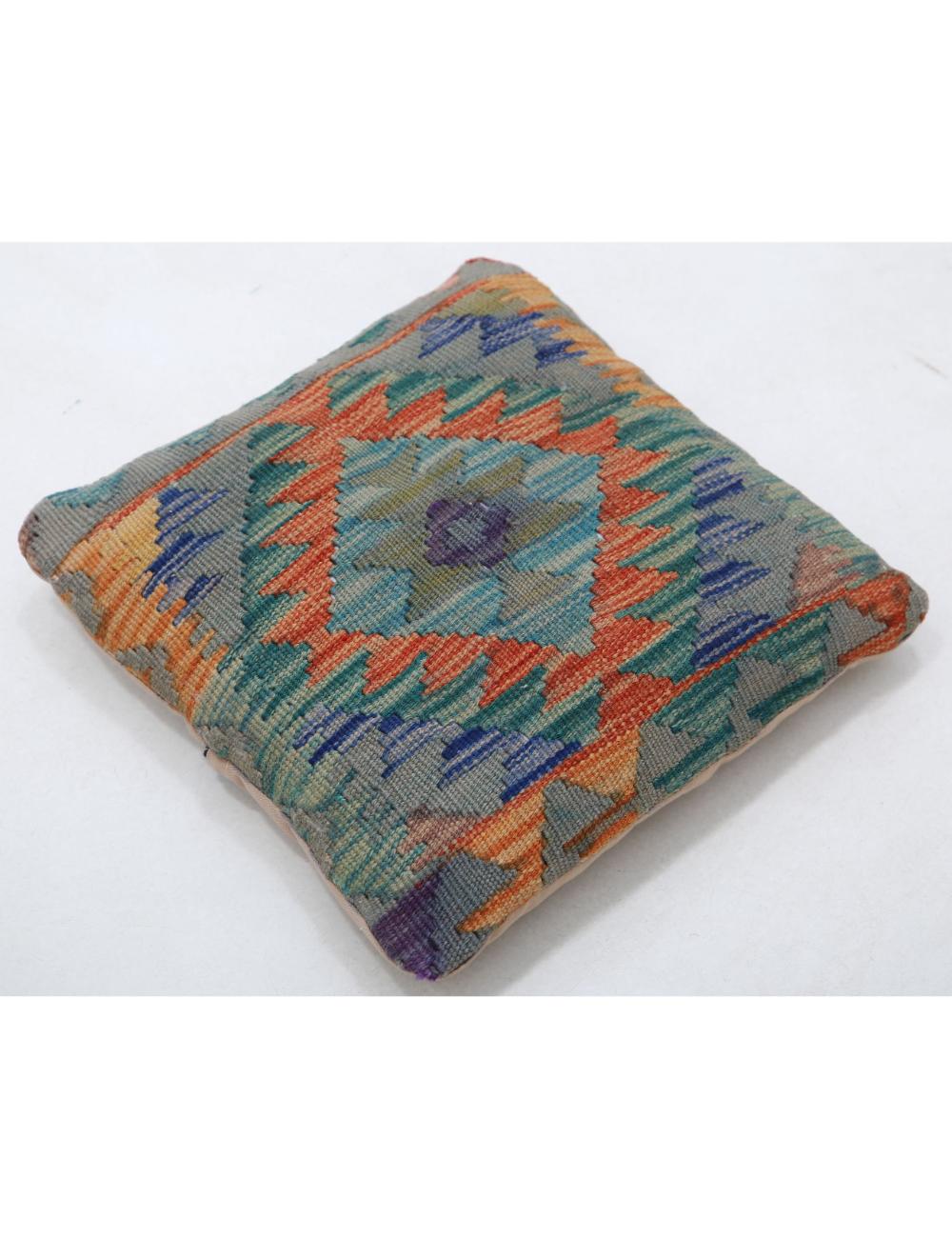 Hand Woven Tribal Multi Color Geometric Wool Pillow - 1'5'' x 1'5'' Arteverk Arteverk Rugs