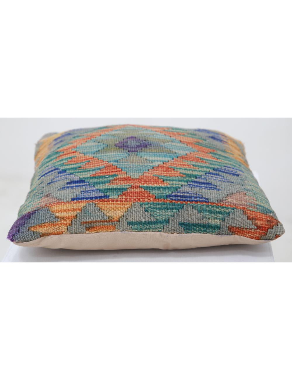 Hand Woven Tribal Multi Color Geometric Wool Pillow - 1'5'' x 1'5'' Arteverk Arteverk Rugs