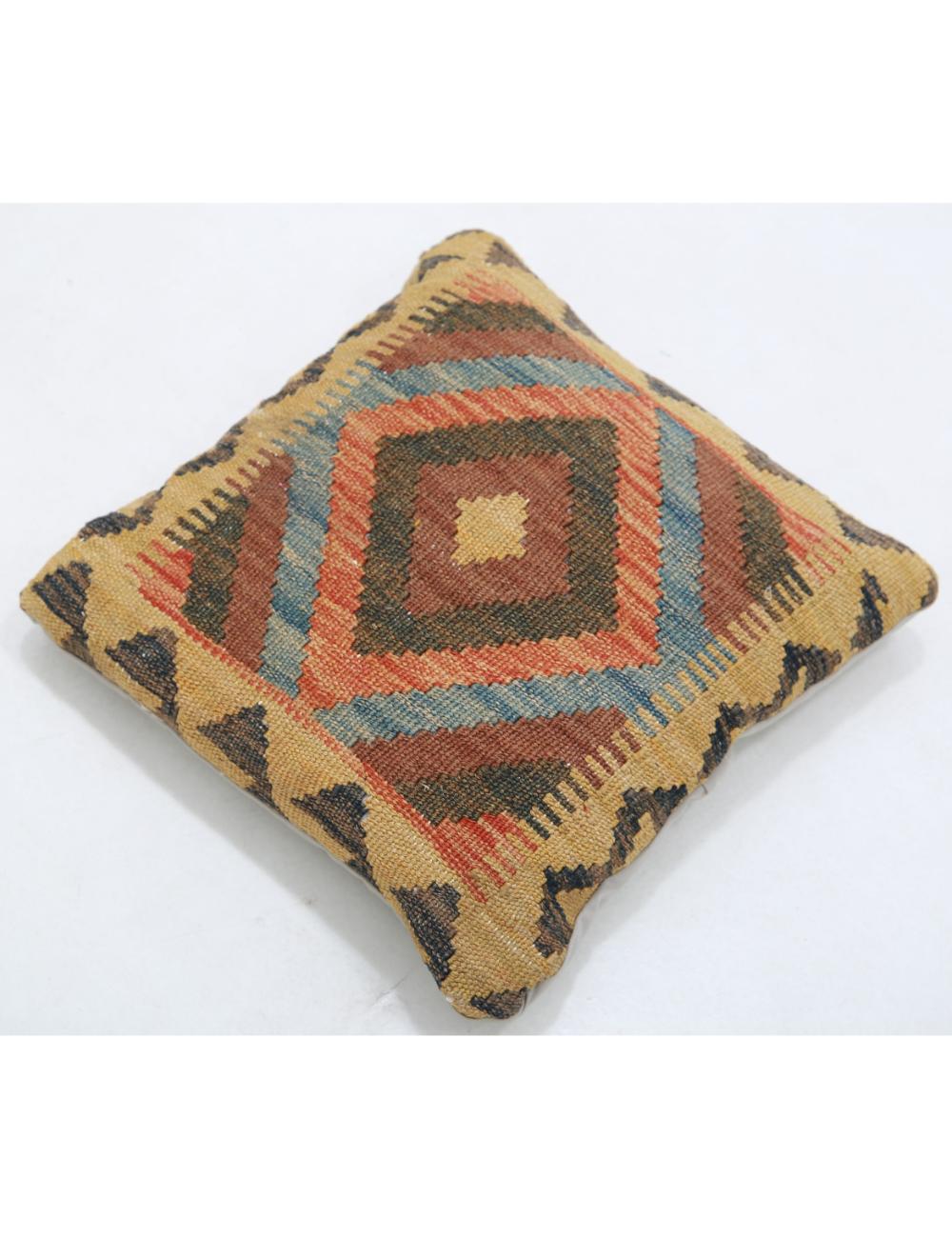 Hand Woven Tribal Multi Color Geometric Wool Pillow - 1'5'' x 1'5'' Arteverk Arteverk Rugs